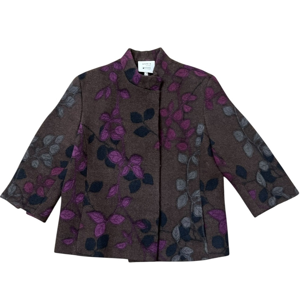 Akris Punto Brown Jacket with Purple & Gray Leaf Motif